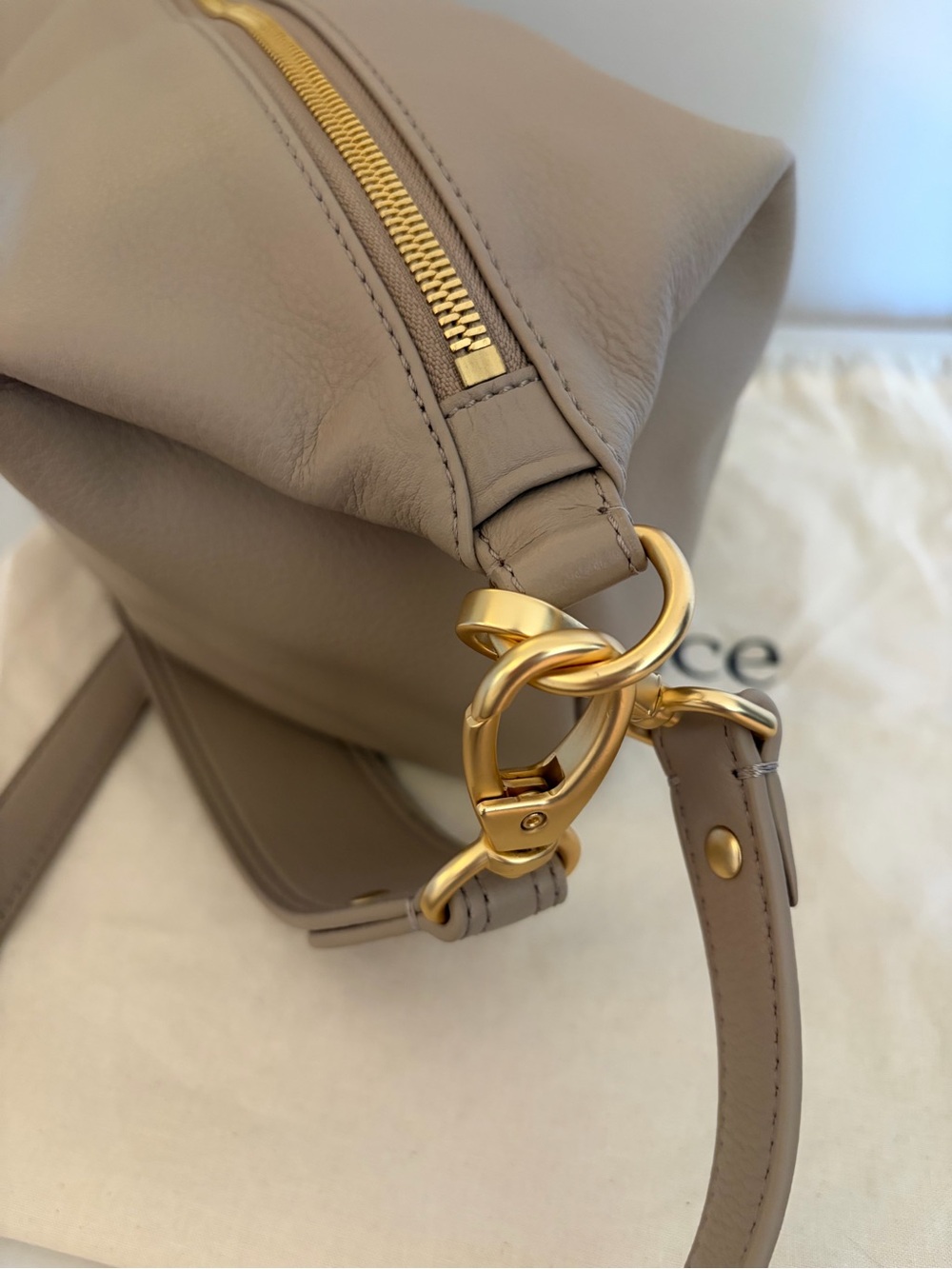 Quince Italian Leather Convertible Crescent Shoulder Bag in Taupe - Picture 5 of 12